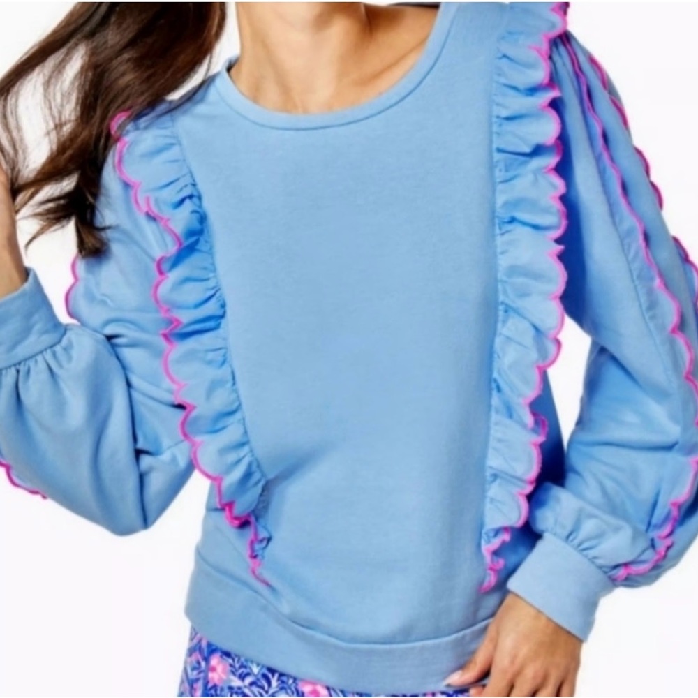 Lilly Pulitzer Light Blue Sweater‎ with Pink Ruffles